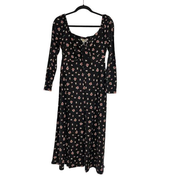Boden Womens Dress UK 12P US 8P Fit & Flare Black Floral Midi V-Neck D0453 NWT - Picture 2 of 12